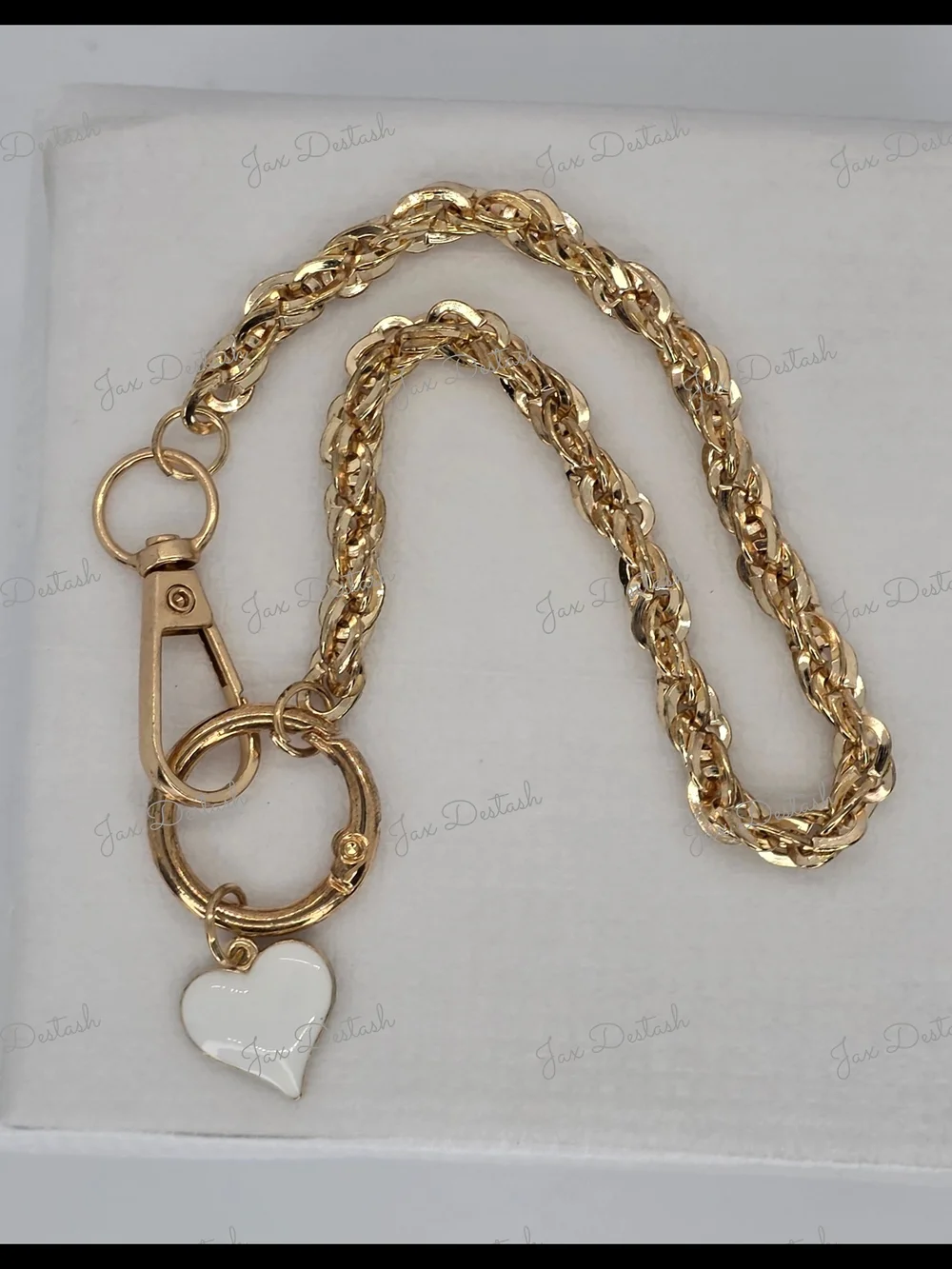 Gold Chain & White Heart Charm Phone/Key Lanyard CH4382